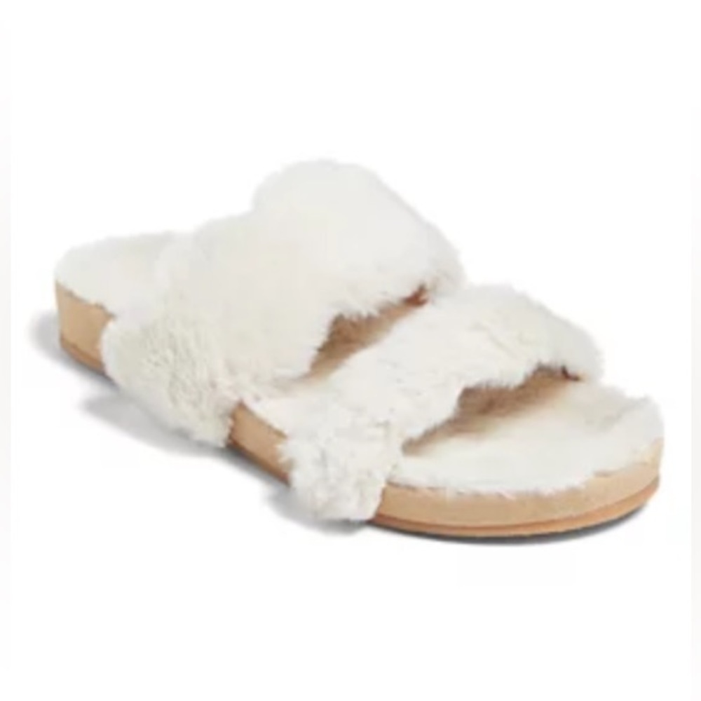 Jack Rogers Cream Faux-Fur Double Strap Sandal